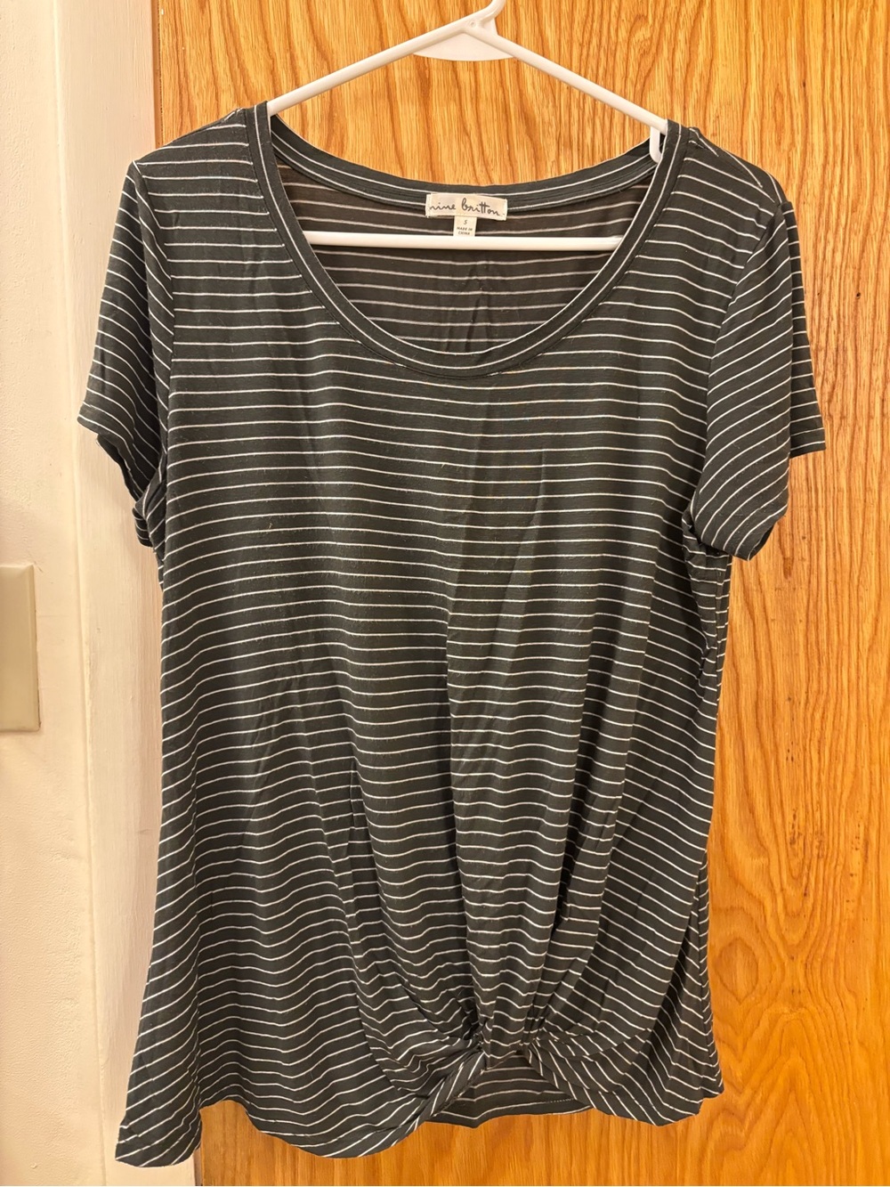 Nine Britton Olive and White Striped Knot Front Tee